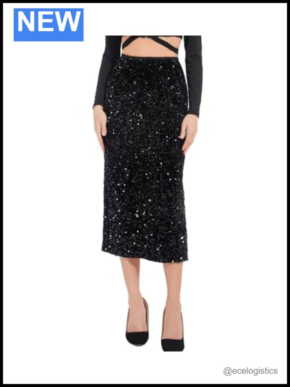Sequin Velvet Maxi Skirt High Waist Sparkle Split Hem Party